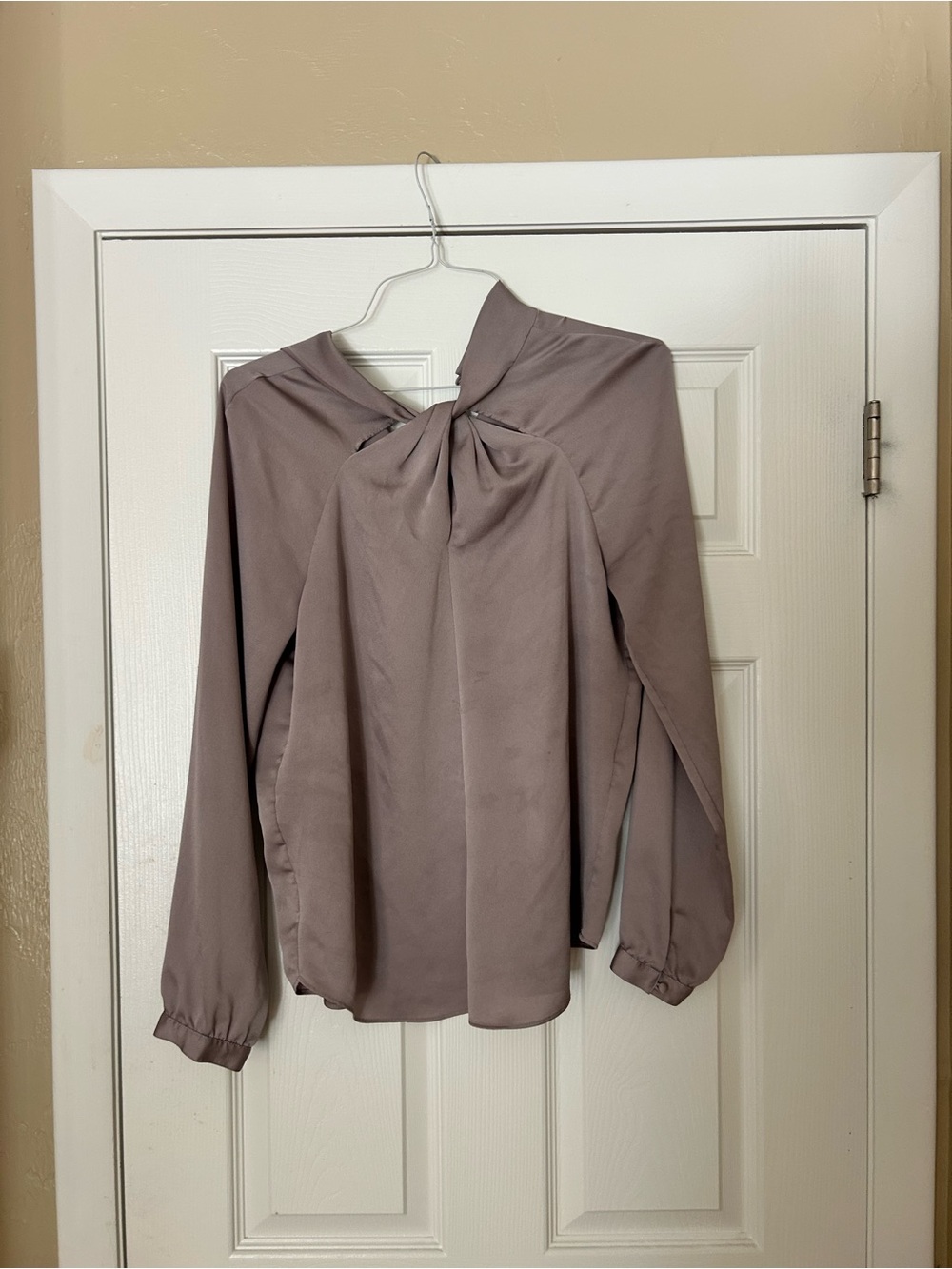 Banana Republic Taupe Twist-Neck Long-Sleeve Blouse